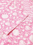 FIORRA Women's Pink Cotton A-Line Kurta Set