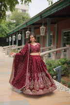 Vastranavya Designer Heavy Sequins & Thread Embroidered work Lehenga Choli - Maroon