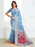 Shree Shyam Fashion Linen Cotton Sky Blue Saree - Distacart