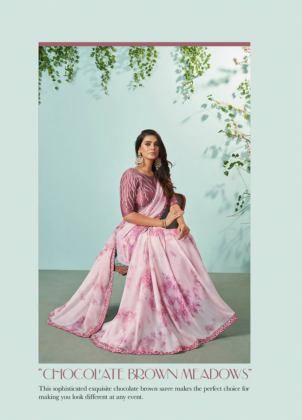 Mauve Crepe Silk Printed Saree With Unstitched Blouse Piece - Norita Ikshita