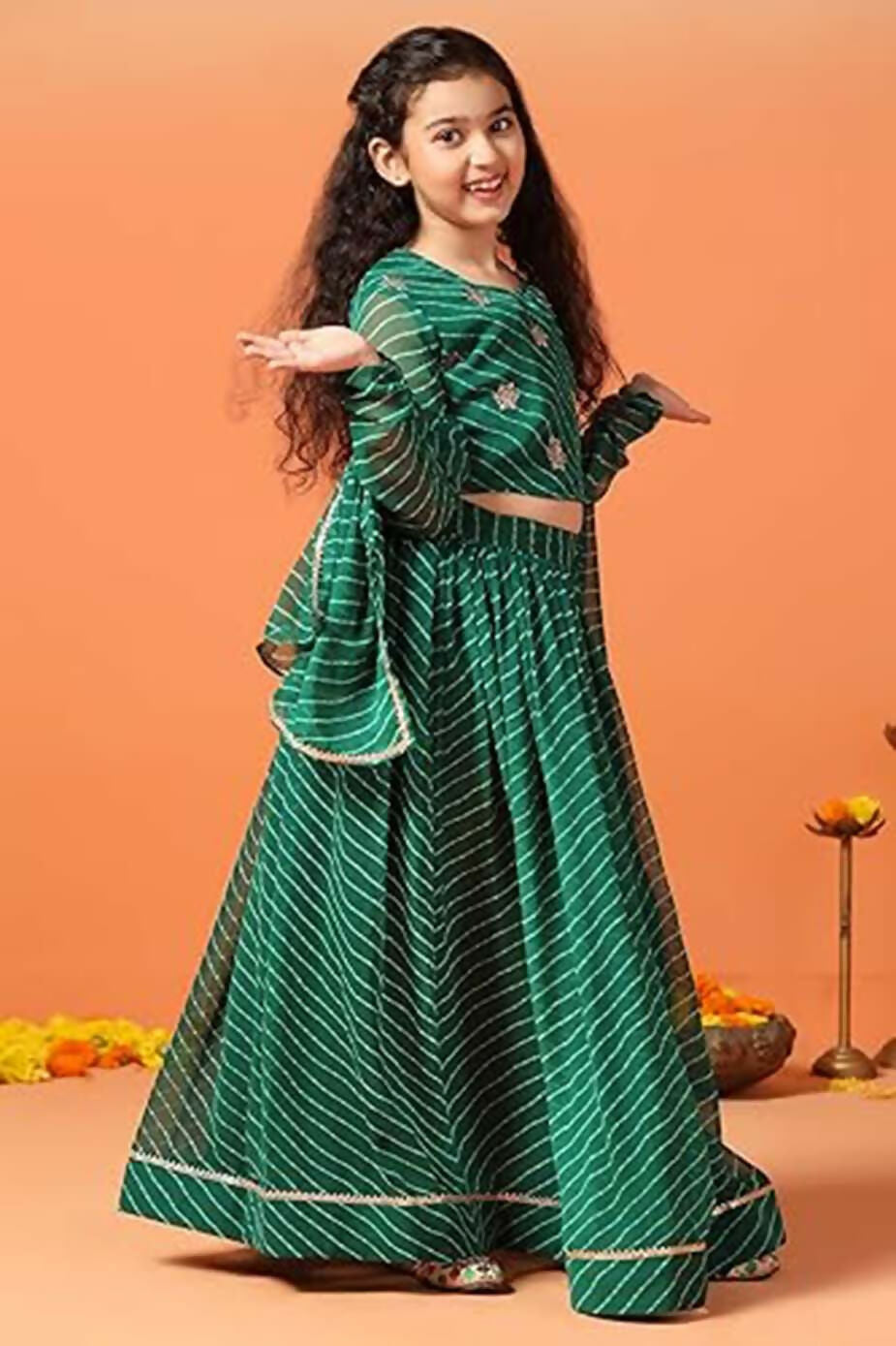 Joban Fashion Girl's Green Color Lehenga Choli