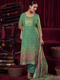 Jyoti Fashion Women's Green Organza Jacquard Woven Kurta with Trouser & Dupatta