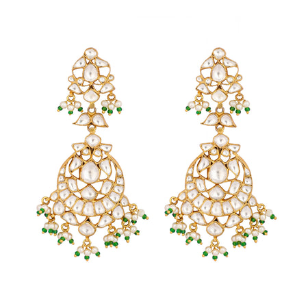 Nuyug 22K Gold Plated Chandbali Stone Drop Kundan Earrings