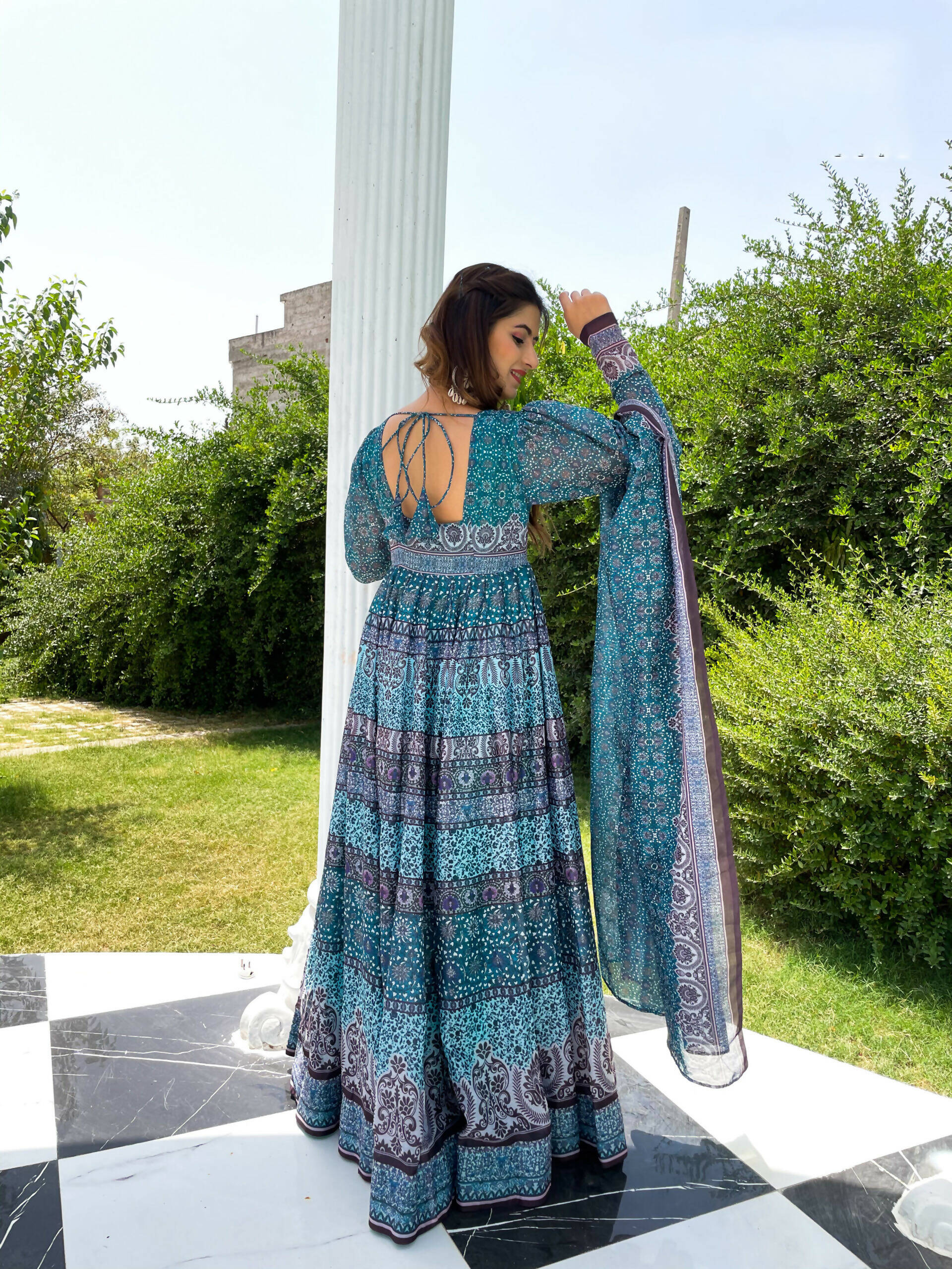 Partywear Designer Skyblue Chanderi Suit - Anbazaar - Distacart