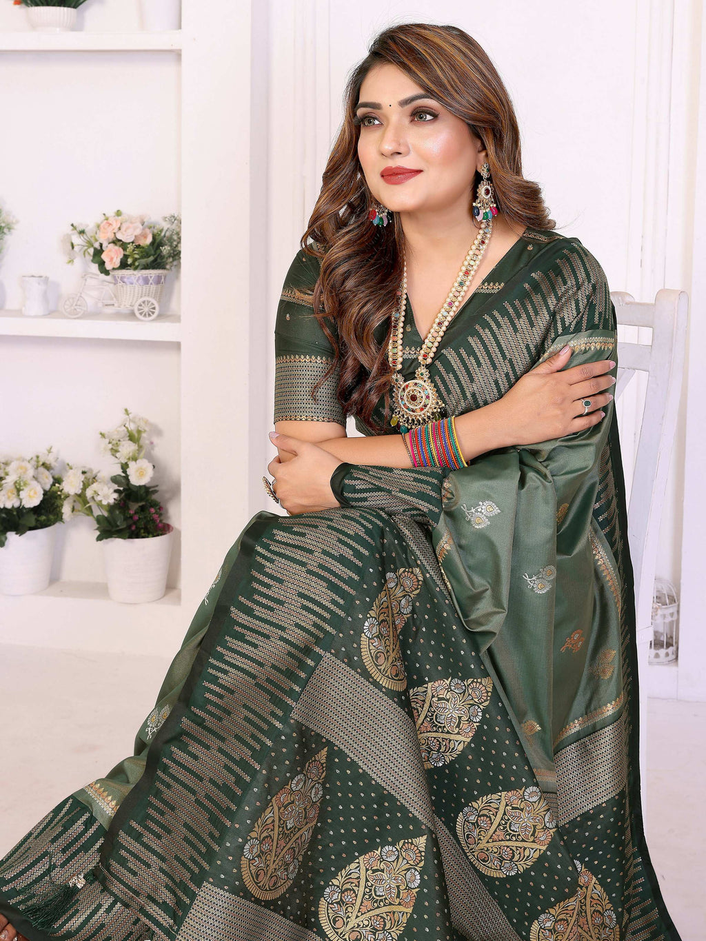 Aastha Fashion Mehndi South Soft Silk Zari Weaving Saree - Distacart