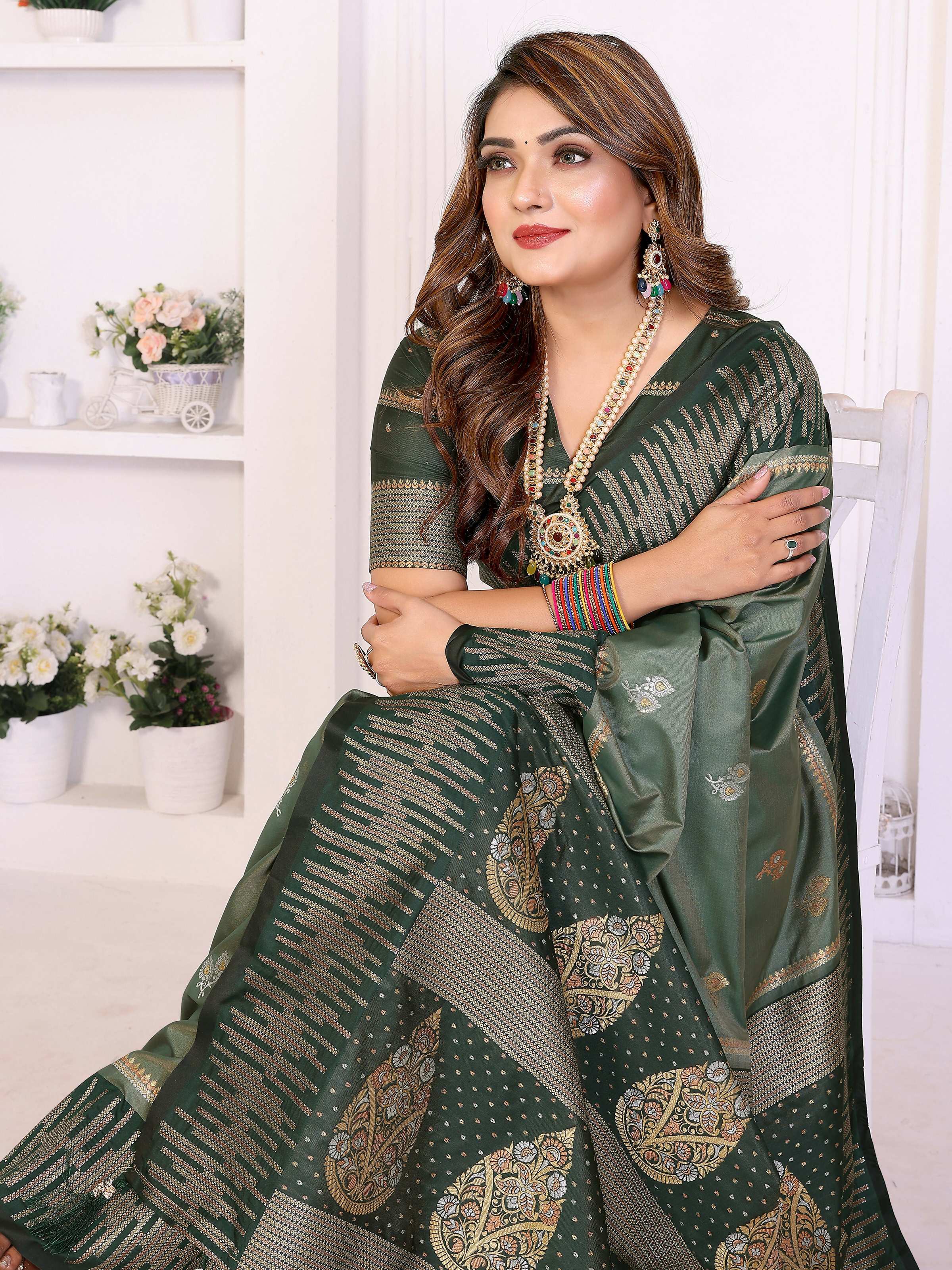Aastha Fashion Mehndi South Soft Silk Zari Weaving Saree - Distacart