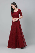 Maroon Net Thread embroidery with stone work Lehenga Choli with Dupatta - Jivika