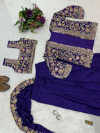 Teeya Creation Purple Color Chinon Silk Embroidery Work Ready To Wear Party Wear Saree With Koti - Distacart