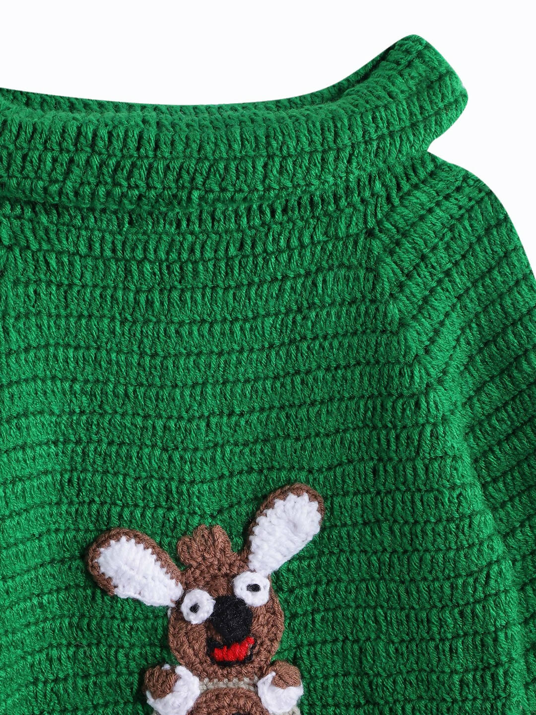 Chutput Kids Woollen Hand Knitted Full Sleeves Kangaroo Detail Cardigan For Baby Boys - Green