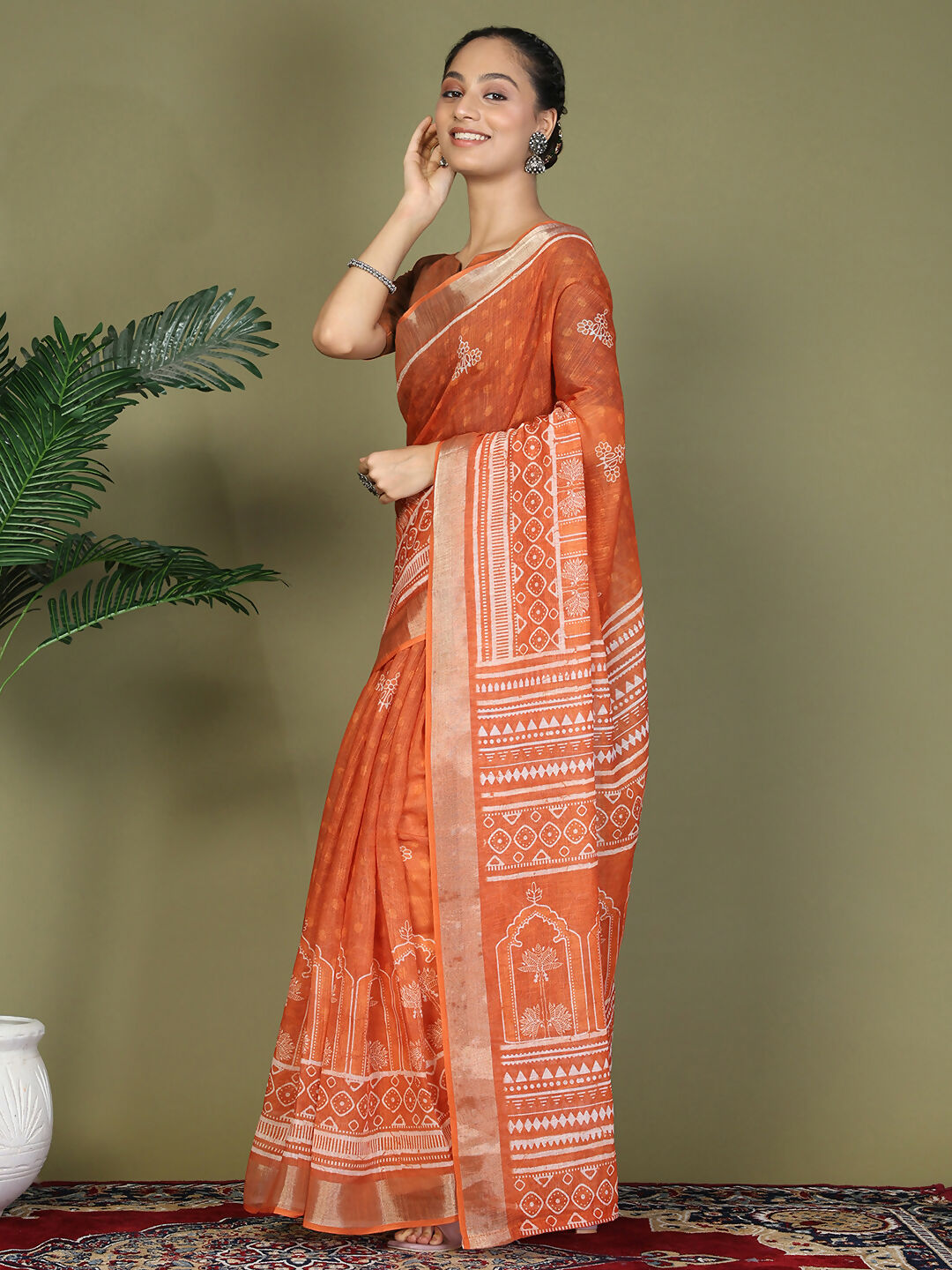 Shree Shyam Fashion Cotton Orange Saree - Distacart