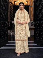 Myra Off White Chinon with Georgette Embroidered Palazzo Suit