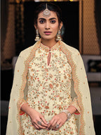 Myra Off White Chinon with Georgette Embroidered Palazzo Suit
