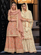Myra Off White Chinon with Georgette Embroidered Palazzo Suit
