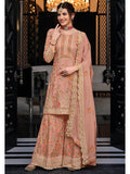 Myra Dusty Peach Chinon with Georgette Embroidered Palazzo Suit