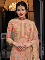 Myra Dusty Peach Chinon with Georgette Embroidered Palazzo Suit