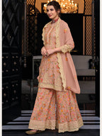 Myra Dusty Peach Chinon with Georgette Embroidered Palazzo Suit