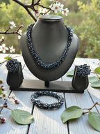 Inhanns Complete Look Crystal Statement 3-Piece Set (Adjustable Necklace + Earrings + Adjustable Bangle ) - Navy Blue