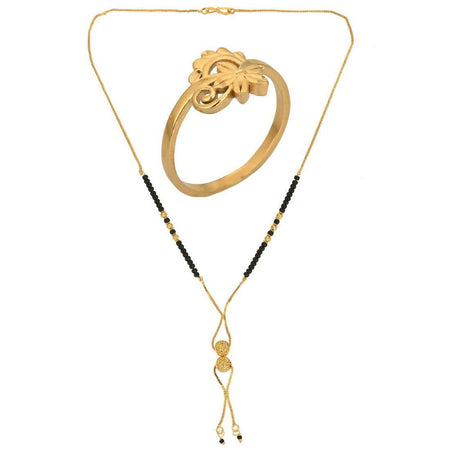 AanyaCentric Gold-Polished Mangalsutra & Ring Set