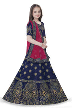 Dwiden Navy Blue Gulab Tafetta Sattin Semi-Stitched Girl's Lehenga Choli