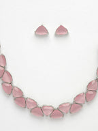 NVR Women's Pink Artificial Stones Studded Handcrafted Jewellery Set