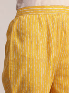 Aavyora Women Yellow Floral Printed Kurta with Striped Pants & Dupatta Set