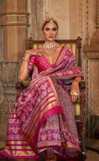 Magenta Banarasi Weaving, Ultra Aqua Finish, Zari Work Banarasi Silk Saree - Rath Kunti