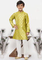 Little Bansi Boys Banarsi Silk Sherwani & Pyjama - Apple Green & Cream