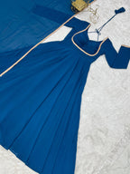 Evanik Teal Georgette Plain Fully Flair Gown Dupatta - Distacart