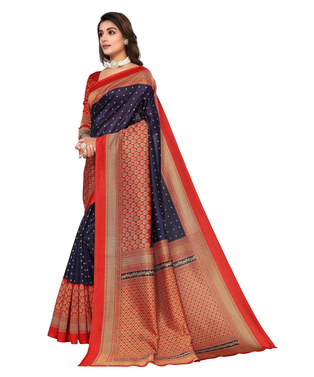 Vamika Navy Blue Printed Art Silk Saree