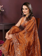 Ai Fashion Copper Rangoli Silk Embroidery Party Wear Saree - Distacart