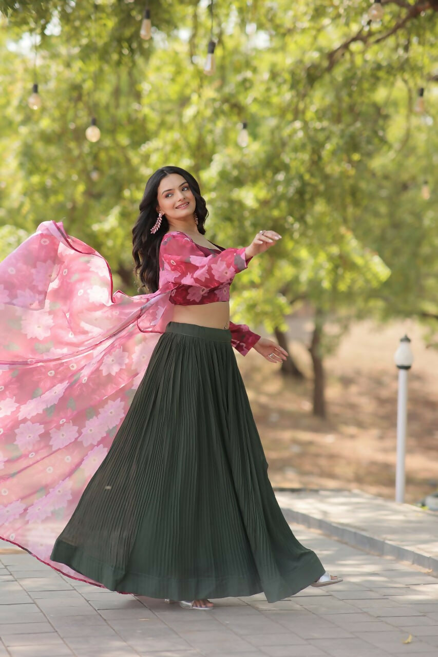 Vastranavya Latest Fancy Party Wear Lehenga Choli With Shrug - Pink
