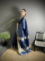 Joban Fashion Navy Blue Woven Pattern Raw Silk Kanjivaram Silk Saree - Distacart