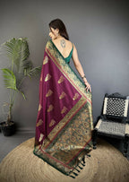 Joban Fashion Maroon Banarasi Soft Silk Peacock Butta Work Saree - Distacart