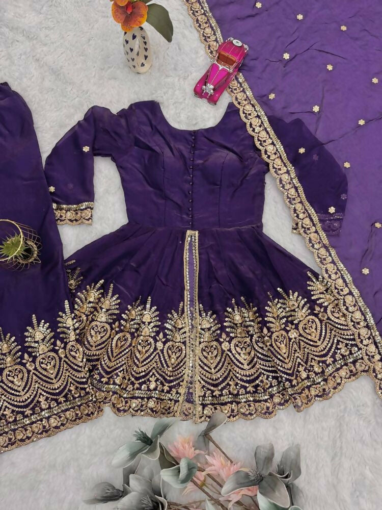Teeya Creation Purple Color Fendy Satin Silk Embroidery Work party Wear Salwar Suit - Distacart