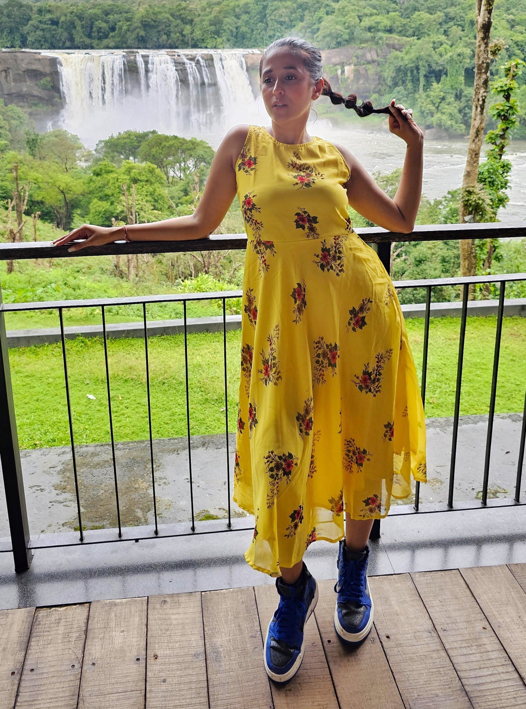 Jompers Women's Floral Print Georgette A-Line Midi Dress - Yellow - Distacart