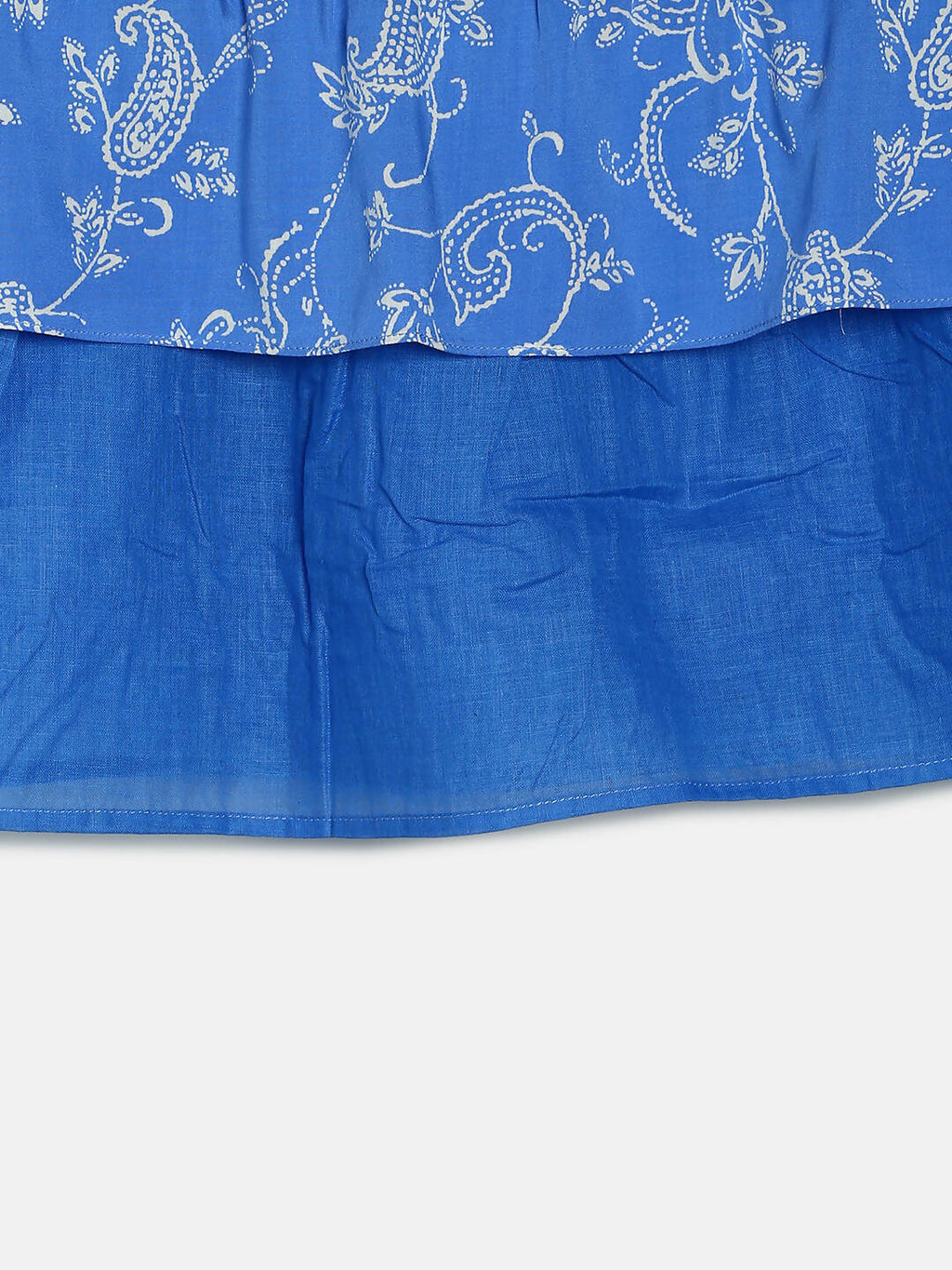 Manet Girls Cotton Frill Sleeve Frock Big Flower Print - Blue