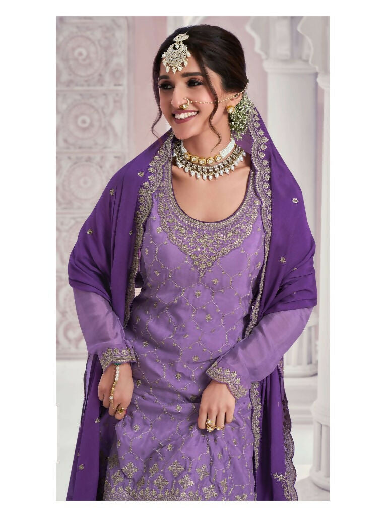 Vastranavya Exquisite Lavender Heavy Chinon with Embroidered & Sequins Work Salwar Suits