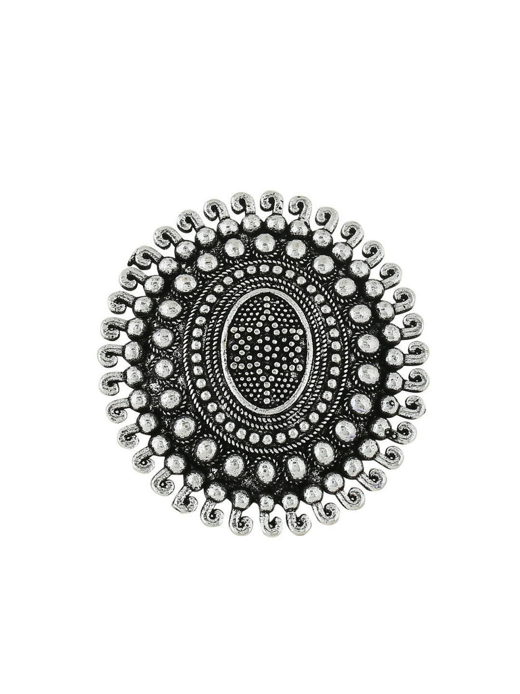 NVR Women's Oxidised Silver Plated Adjustable Finger Ring