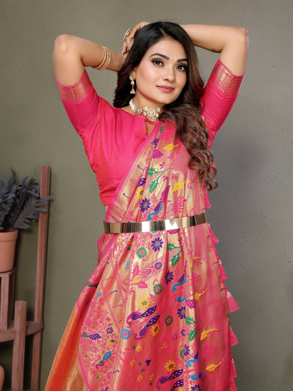 Aastha Fashion Orange Tissue Silk Paithani Woven Saree - Distacart