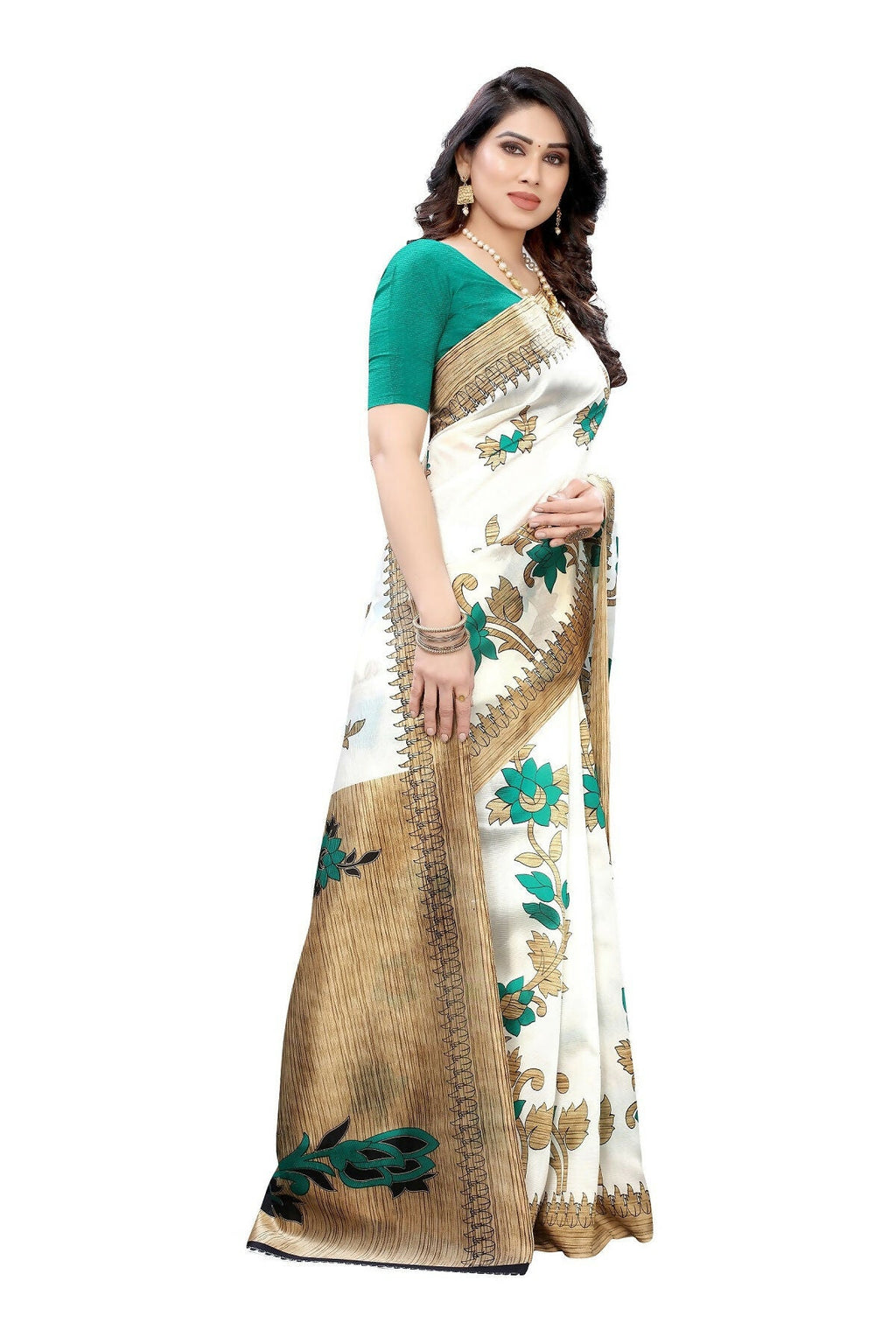Vamika White Printed Art Silk Saree