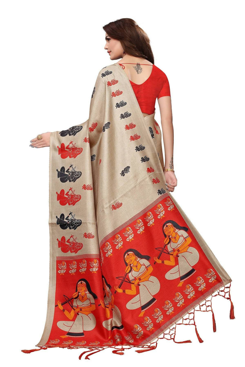 Vamika Chiku & Red Kalamkari With Jhalar Khadi Silk Saree
