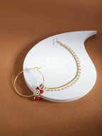 Gold-Pleated Red White Kundan Studded Beaded Nosepin - Ruby Raang - Distacart