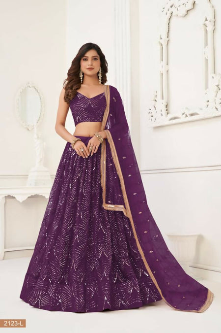 Aastha Fashion Wine Butterfly Net Tone To Tone Thread Work, Sequence Work And Original Mirror Work Embroidery Wedding Wear Lehenga Choli