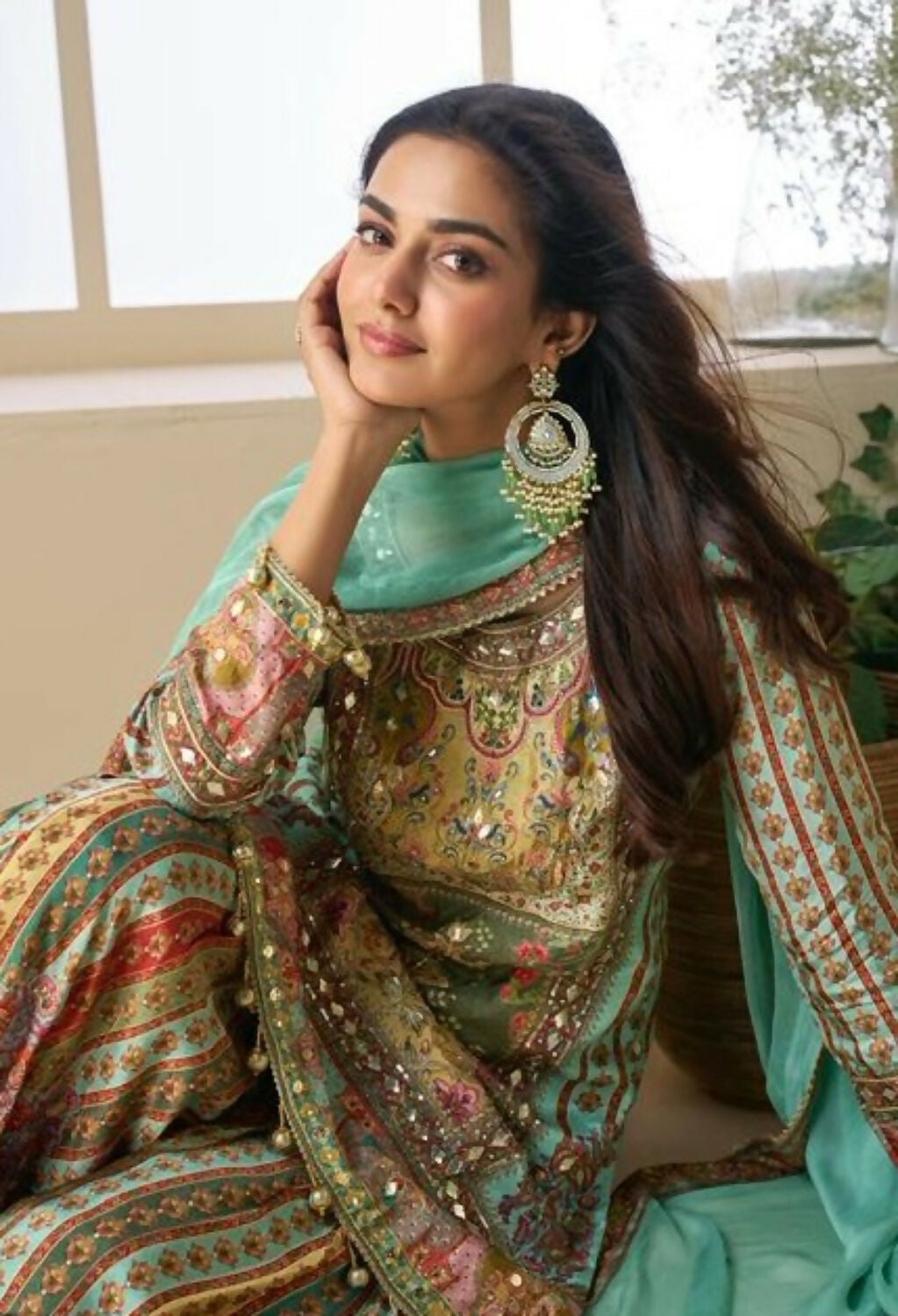 Anaita Sea Green Heavy Crepe Silk Ready Made Suit with Multi Digital Printed & Aari Work - Distacart