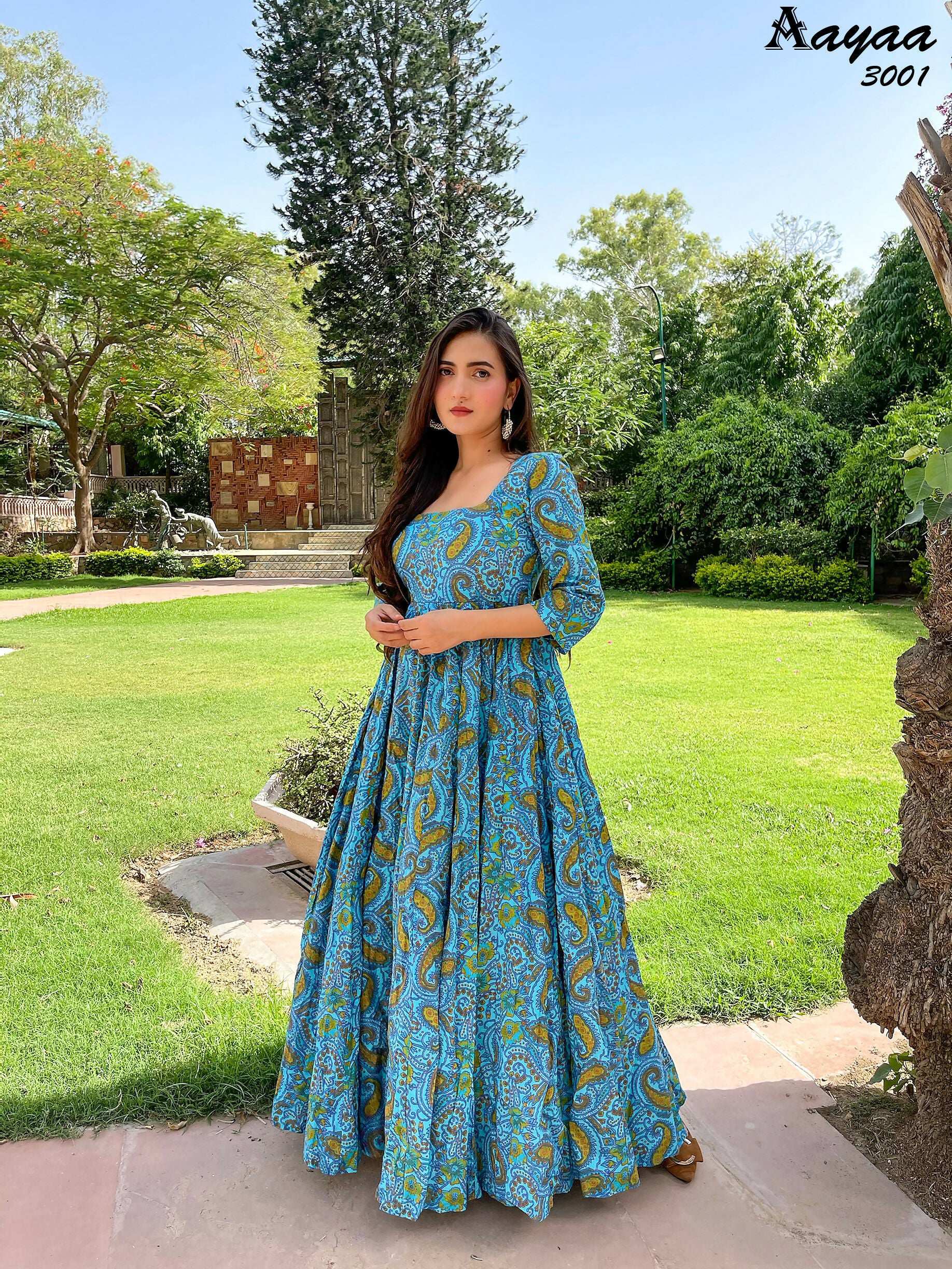 Aayaa Pure Ab Cotton Gown With Heavy Digital Print - Multi Color - Distacart