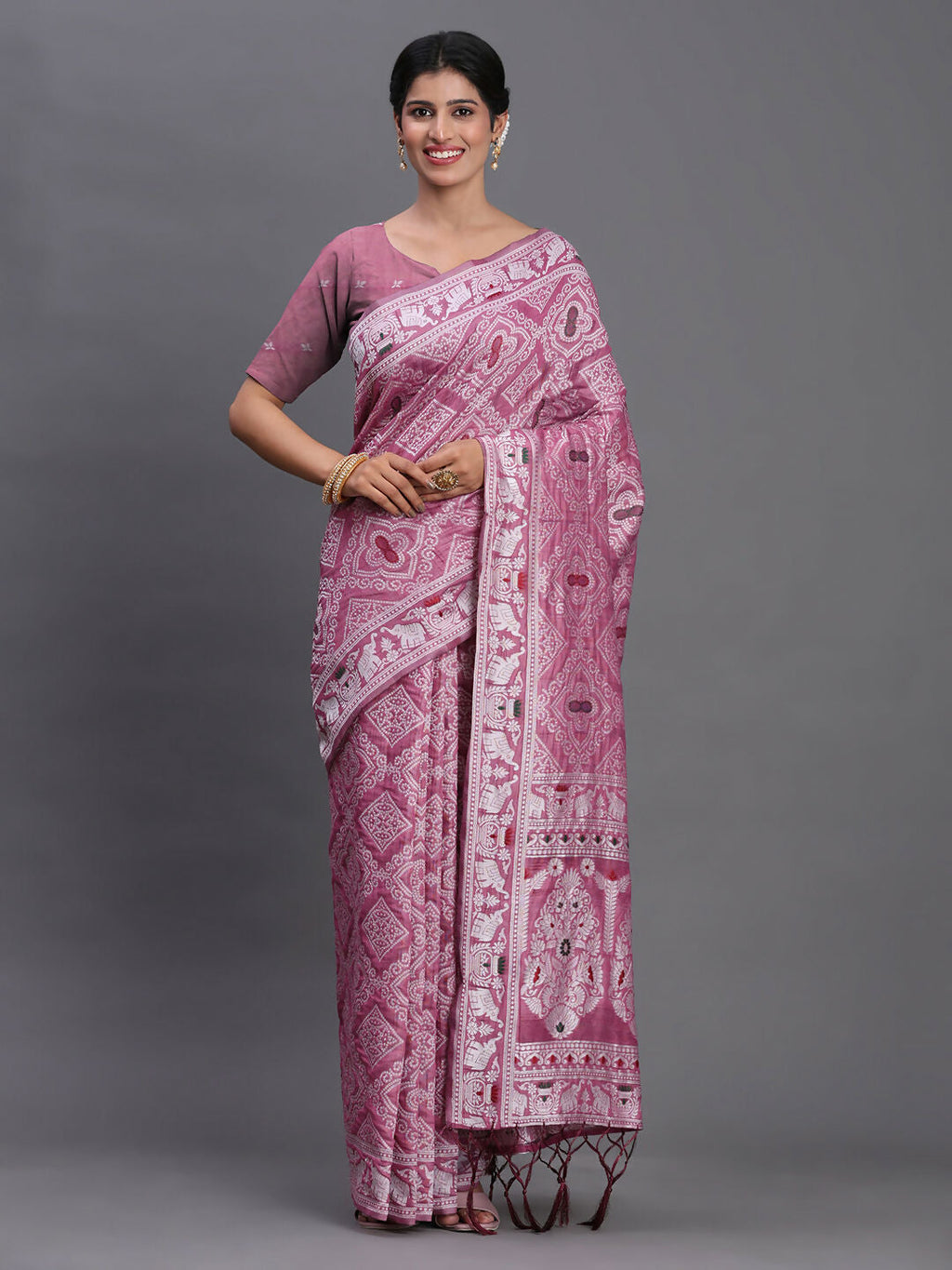 Shree Shyam Fashion Linen Cotton Purple Saree - Distacart