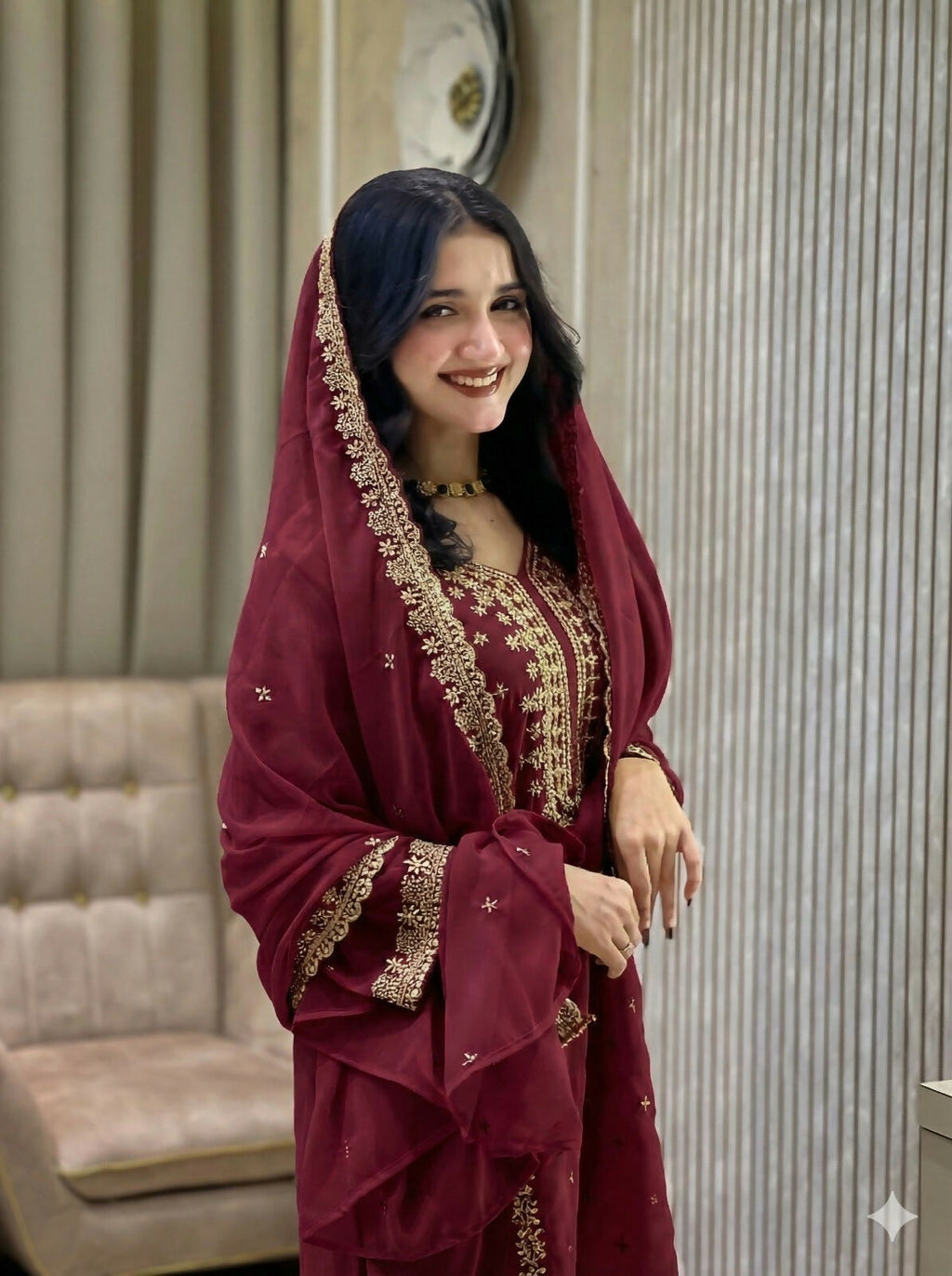 Teeya Creation Maroon Color Faux Georgette Embroidery Work Party Wear Salwar Suit - Distacart
