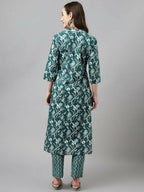 FIORRA Women's Teal Green Cotton A-Line Kurta Set
