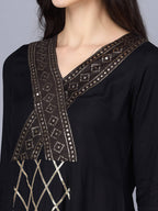 Myshka Women Black Printed Kurta with Dupatta - Distacart