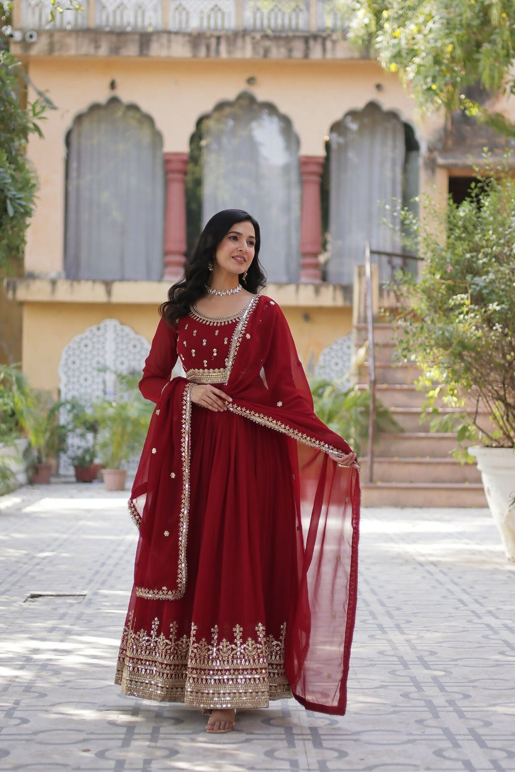 Joban Fashion Maroon Georgette Sequence Embroidery Work Kurta Set - Distacart